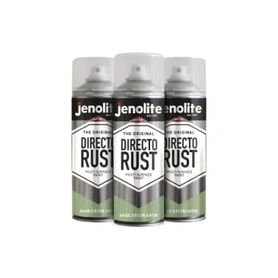 Immagine di JENOLITE Directorust Vernice Satinata VERDE SALVIA spray multisuperficie Per l&#039;uso su aperture in legno, metallo, plaspa, ceramiche e arrugginite 3 x 400 ml (RAL 7494C)