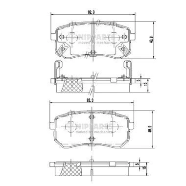 Immagine di NIPPARTS J3610307 Kit pastiglie freno Assale posteriore con segnalatore acustico usura KIA: Picanto II, I, HYUNDAI: i10 II Hatchback, I
