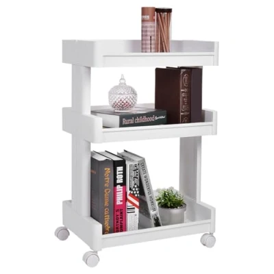 Immagine di SONGMICS Carrello in Plastica a 3 Piani Scaffale Mobile PP con Rotelle per Cucina e Bagno Multiuso Bianco KSC01WT