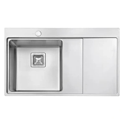 Immagine di JASSFERRY Lavello da cucina Vasca singola in Acciaio Inox Spazzolato, scolapiatti a destra Lavandino, con set di rifiuti
