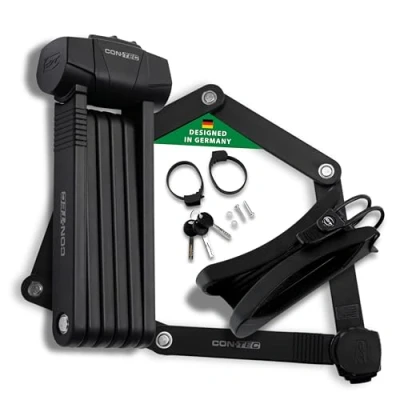Immagine di CONTEC Lucchetto pieghevole per bicicletta SherLock, robusto acciaio speciale Tredur, 85 cm, con supporto, sistema a chiave reversibile e serratura chiave, nero