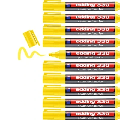 Immagine di edding Pennarello permanente 330 giallo 10 penne punta a scalpello 1 5 mm impermeabili ad asciugatura rapida per cartone, plastica, vetro, legno, metallo e tessuto