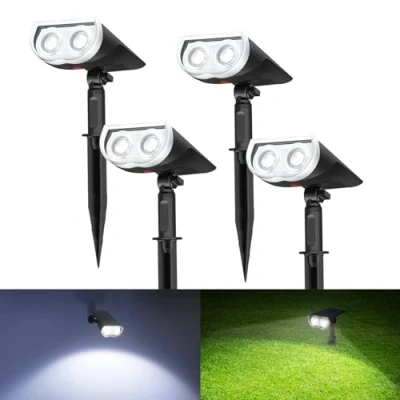 Immagine di Linkind Luci Solari da Giardino, 4 pack Faretto Solare Bianco Freddo 6500K con 2 Modalità, 350Lm Lampade Esterni Impermeabile IP67 per Cortile Prato Piscina, Opzioni di Installazine