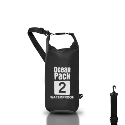 Immagine di Dry Bag, Borsa Sacca Zaino impermeabile Waterproof, chiusura a rotolo e tracolla, custodia per cellulare marsupio Mare Barca Pesca Rafting Spiaggia Sport Acquatici (Black, 2l)