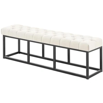 Immagine di CLP Panca Design Chesterfield Amun in Stoffa E Metallo Nero Opaco I Panchina Ingresso Capitonné Corridoio Casa O Ufficio, Colore:Crema, Dimensione:150 cm