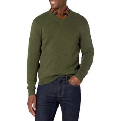 Immagine di Amazon Essentials Maglione con Scollo a V (Disponibile in Taglie Extra Forti) Uomo, Verde Oliva Puntinato, L