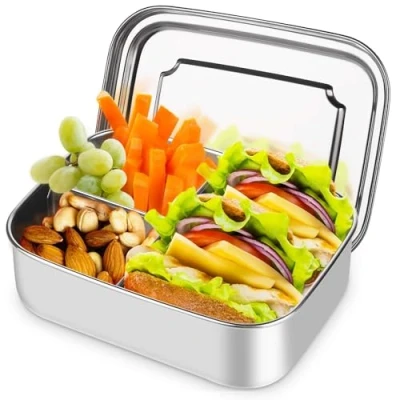 Immagine di HOSPAOP Contenitore per il pranzo in acciaio inox con scomparti, 1400 ml, metallo, 3 bambini, adulti