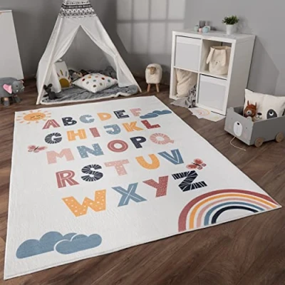 Immagine di Paco Home Tappeto Bambini Cameretta Bambina Ragezzi Antiscivolo Arcobaleno Cuore Polkadot, Dimensione:140x200 cm, Colore:Multicolore