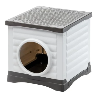Immagine di Ferplast Cuccia Cane Esterno, Robusta per Cani Gatti, Fondo con Sistema di Drenaggio, Casetta Cani, Conigli, Conigliera, 38,5 x 43 h cm, PETVILLA 50 Plastica