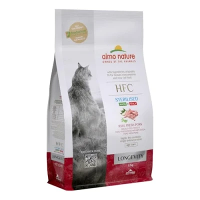 Immagine di almo nature HFC Longevity Sterilized Mangime Secco, bilanciato e Completo per Gatti con 100% Maiale Fresco di qualità