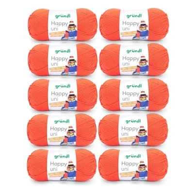 Immagine di Gründl Happy Uni (Filato per Maglieria e Uncinetto con Carattere Simile alla Lana in 100% poliacrilico, Anti Pilling, 100 g / 250 m, Dimensioni dell&#039;ago: 4 5, 10 x g), Arancione