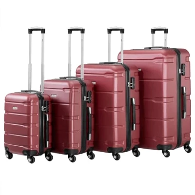 Immagine di set di valigie Zelsius 4 pezzi, rosso valigia rigida in ABS con chiusura a combinazione, ruote e divisorio interno mano, rigide trolley, grande