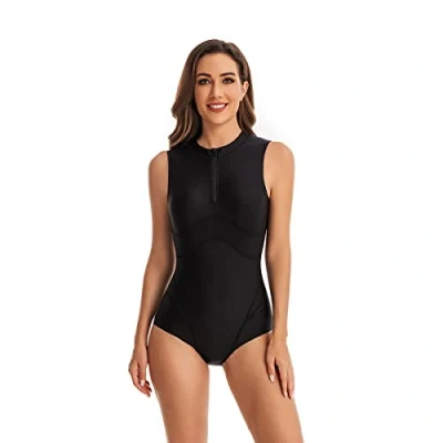 Immagine di BEACHKINI Costume Intero da Donna Bagno a Maniche Lunghe con Zip Frontale Triangolo,02 Nero,L