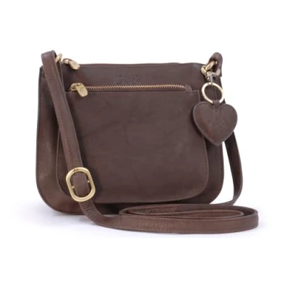 Immagine di Gigi Vera Pelle Borsa a Tracolla da donna/Borsa Mano/con ciondolo forma di cuore/Tracolla regolabile 9975 MARRONE