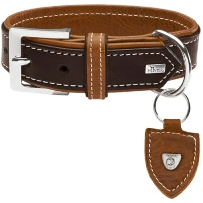 Immagine di HUNTER TARA Collare per cani in pelle sintetica resistente, resistente alle intemperie, 50 (S M), colore: Marrone scuro/cognac