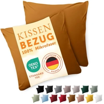Immagine di Blumtal Federe Cuscini Divano 50x50 cm Set di Copricuscini per Divani in Microfibra a 2 Pezzi con Chiusura Zip certificati Oeko Tex, extra morbidi e lavabili Marrone