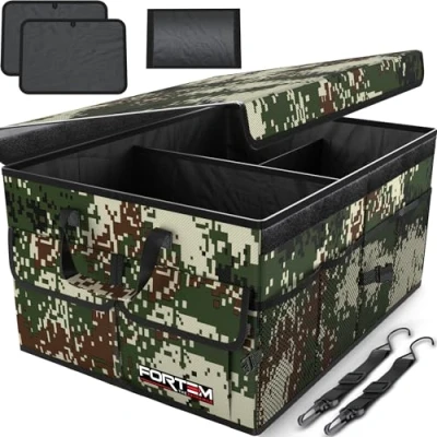 Immagine di FORTEM Organizer Bagagliaio Auto, Auto e SUV Multi Scomparto Pieghevole, Bagagliaio, Fondo Antiscivolo, Cinghie Regolabili, Coperchio Pieghevole (Foresta, Grande)
