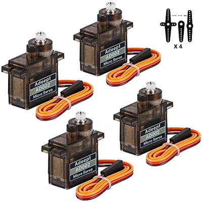 Immagine di Adeept 4Pcs Micro Servo Motor Kit AD002 9G Motore Metallo Ingranato per DIY Smart Car Robot/Braccio Robotico/STEM Raspberry Pi Arduino Project/Elicottero Aereo Barca