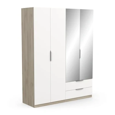 Immagine di Demeyere 391385 Armadietto Guardaroba con Specchi e Armadio Moderno a 4 Ante 5 Ripiani 2 Cassetti, Legno ingegnerizzato, Grigio, 157.3 x 51.1 203 cm