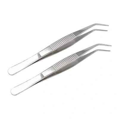 Immagine di MMOBIEL 2 Pinzette in acciaio inossidabile da 12 cm con punta curva zigrinata, molle professionali multiuso per lavorazioni industriali, uso laboratorio, giardinaggio, cucina