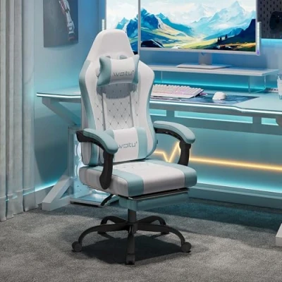 Immagine di WOLTU Sedia gaming con Massaggio, da Ufficio Ergonomica, Ampia Girevole Imbottita per Computer Cuscino Lombare Massaggiante, Carico 150 Kg, Tessuto a rete Bianco+Blu,GS15bws
