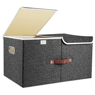 Immagine di TYEERS Extra Grandi Scatole Portaoggetti a Scomparti, Tessuto, Pieghevole, Contenitore 55x33x30 cm, Set di 1, Nero
