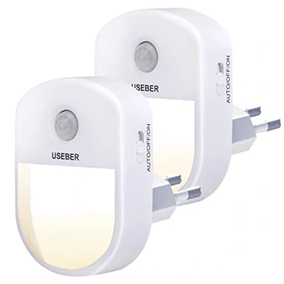 Immagine di Useber [2 Pezzi] Luce Notturna Bambini, con Sensore di Movimento, LED 3 modalità Illuminazione per Corridoio,Scale,Soggiorno,Bagno,Cucina