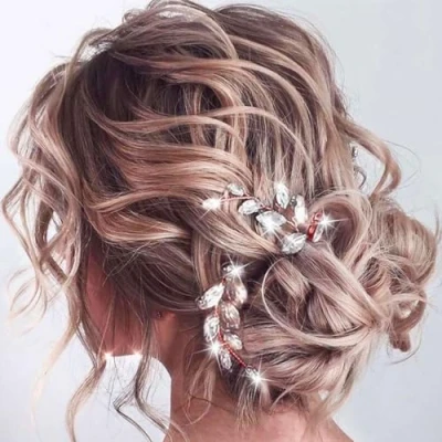 Immagine di Zoestar, Forcine a forma di fiore per acconciature da sposa con strass e cristalli, accessorio capelli donne ragazze (confezione 2, colore oro rosa)