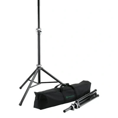 Immagine di K&amp;M 21459 Supporti per altoparlanti in set con borsa il trasporto nera alluminio fino a 40 kg, comodo 2 pezzi