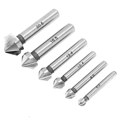 Immagine di ChgImposs 6Pcs Punta da trapano per svasatore, 3 taglienti 90 gradi Fresa smusso smussatura svasatura HSS