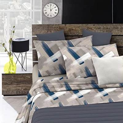 Immagine di Set Lenzuola Letto Matrimoniale, Made in Italy, Microfibra Completo Letto, Lenzuolo sotto con angoli 170x200, Sopra e Federe, Pennellate