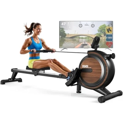 Immagine di ORISYN vogatore domestico con resistenza magnetica, computer Bluetooth, supporto per tablet regolabile, peso 150 kg (nero legno)