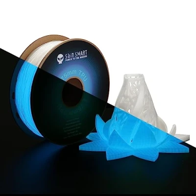 Immagine di SainSmart Filamento flessibile per stampa 3D TPU da 540 GBL, bagliore al buio, blu luminoso, 1,75 mm, 1 kg, precisione dimensionale +/ 0,04 mm
