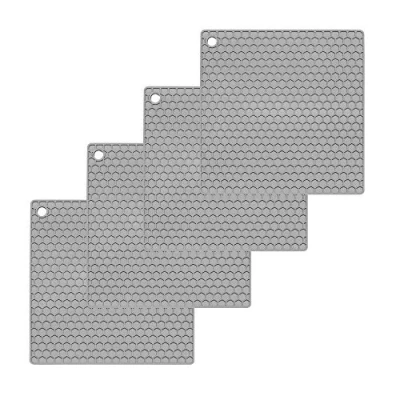 Immagine di O ishii Set di 4 Sottopentola Quadrati in Silicone, resistenti al calore fino a 230 C Lavabile lavastoviglie Colore grigio