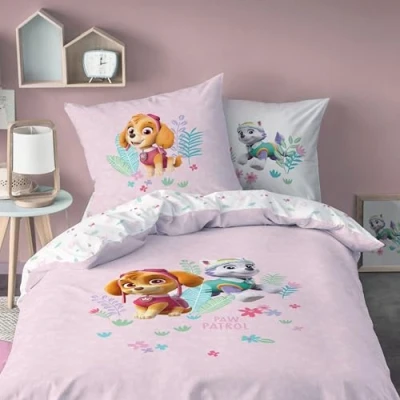Immagine di biancheria da letto 135 x 200 cm, flanella, in Paw Patrol Skye &amp; Everest, morbida per autunno e inverno, 1 federa 80 cm + copripiumino 100% cotone,
