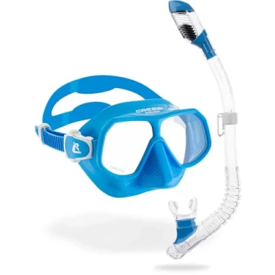 Immagine di CRESSI Clear/Azure, Combo Set Junior, Maschera Rombo e Snorkel Mini Dry Gioventù Unisex, Trasparente/Azzurro, Unica