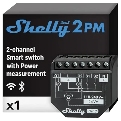 Immagine di Shelly 2PM Gen3 Attuatore interruttore senza fili Bluetooth, Wi Fi
