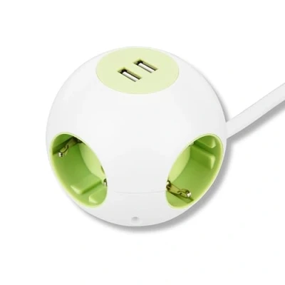 Immagine di REV 0015408102 PowerGlobe, Presa Rotonda, 2 x USB, 1,4 m, 3500 W, Bianco Verde