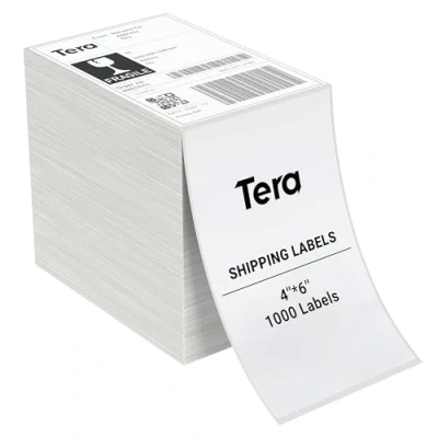 Immagine di Tera etichette termiche per spedizioni (10,2 x 15,2 cm) (1000 etichette/stack) senza BPA, sbavature, compatibili con varie stampanti, adesive permanenti