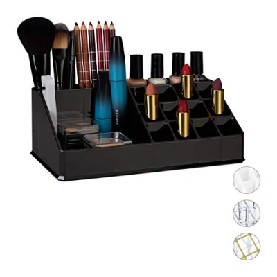 Immagine di Relaxdays Contenitore Porta Trucchi in Acrilico, Make Up Organizer a 16 Scomparti per Cosmetici, Rossetti, Nero, 8 x 22 12,5 cm ca