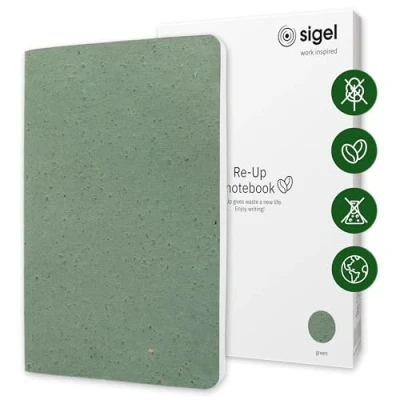 Immagine di SIGEL RU103 Taccuino Re Up, a righe, 100 g/m², circa A5, verde, copertina flessibile, pagine, sostenibile