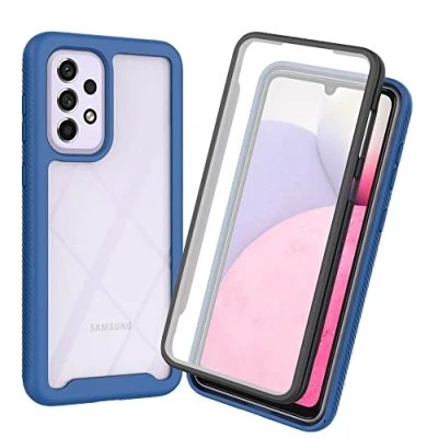 Immagine di XINNI Cover per Samsung Galaxy A33 5G, Protezione Schermo Integrata 360 Gradi Antiurto Custodia, Rugged Doppia Faccia Bumper Trasparente Full Guscio Fronte Retro Case, Blu Scuro