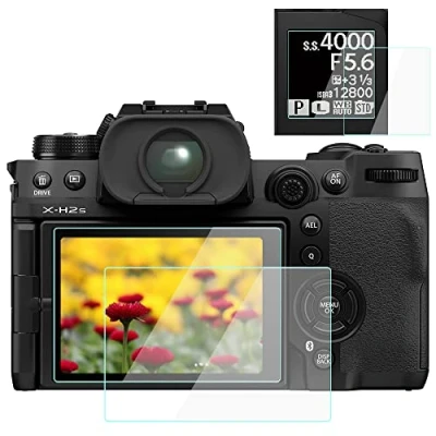 Immagine di Komet Pellicola protettiva compatibile per fotocamera Fujifilm X H2S (2 schermi LCD top e 2), vetro temperato 9H anti scrach bolle polvere (confezione da 4)