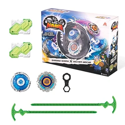 Immagine di Infinity Nado Trottola Bambini 2 Pezzi Trottole da Combattimento, Gyro Spinners Burst con Lanciatore, Giocattolo Bambino 5 6 7 Anni, Modalità Fusion/Dispersione