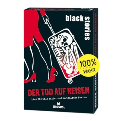 Immagine di moses Black Stories der Tod Auf Reisen 50 Rätsel mit realen Fällen rund um tödliche Ferien Viaggi Carte Krimi con Variante Chip Punti, Gioco di Puzzle per Ragazzi e Adulti, Colore Nero, 090058
