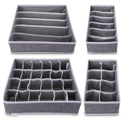 Immagine di Navaris 4X Organizer per Cassetti Scatole con Divisori Portabiancheria in Tessuto Non 4 Misure Organizzazione Salvaspazio Cassettiere