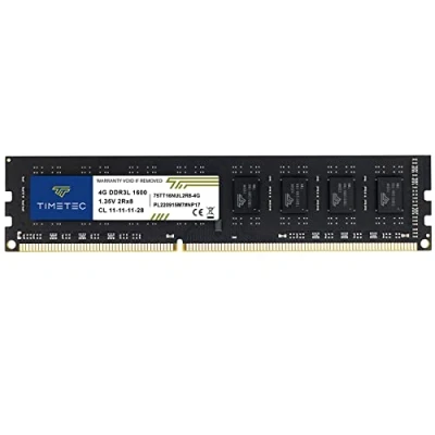 Immagine di Timetec 4GB DDR3L/DDR3 1600MHz PC3L 12800/PC3 12800 Non ECC Unbuffered 1.35V/1.5V CL11 2Rx8 Dual Rank 240 Pin UDIMM Memoria Desktop Modulo RAM Aggiornamento