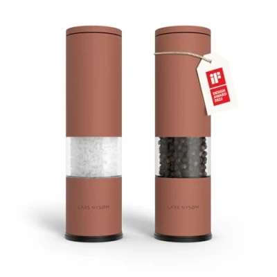Immagine di LARS NYSØM Set di 2 macina sale e pepe manuale con in ceramica regolabile da grossolana a fine I macinini per spezie design (Brick Red)