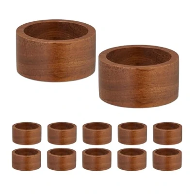 Immagine di Relaxdays Anelli Portatovaglioli, Set da 12, in Legno, HxD: 2,5 x 5 cm, Porta Tovaglioli di Carta e Stoffa, Marrone