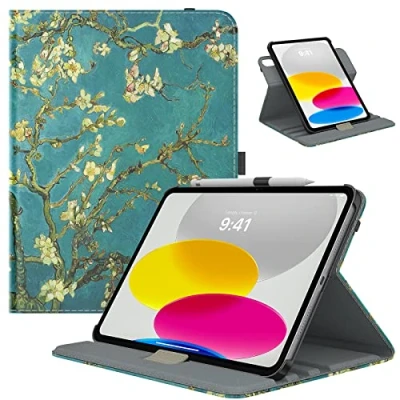 Immagine di TiMOVO Custodia Compatibile con iPad 10a Generazione 10,9&quot; 2022, Rotazione a 90 Gradi Smart Cover Portapenne per Gen, Funzione di Auto Sveglia e Sonno, Albicocchi in fiore